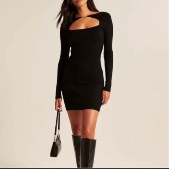 A&F Long-Sleeve Hardware Mini ribbed Sweater Dress. Size XS. - Picture 1 of 3